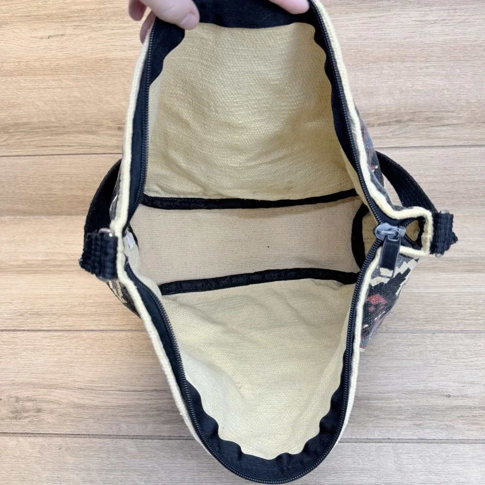 BOHO Made in INDIA Large Beige and Black Tapestry Yarn Woven Bag Purse Hippie